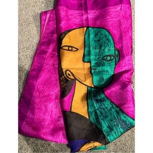 Picasso- Vintage Purple Satin Cubism Scarf